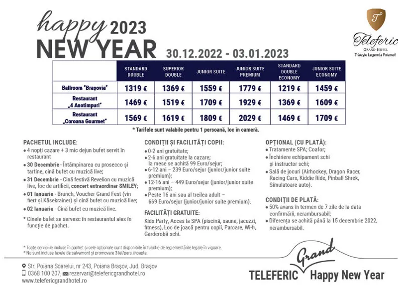 Revelion 2023 la Teleferic Grand Hotel 4* / Foto: captură ecran