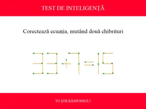 TEST DE INTELIGENȚĂ Corectează ecuația 33+7=15, mutând două chibrituri. Ai 12 secunde - Foto: Colaj Newsweek / mindyourlogic.com