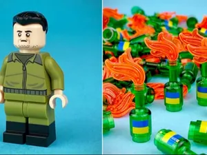 Un producător de LEGO custom strânge bani pentru Ucraina: figurină Zelenski și cocktail-uri Molotov. / Foto: Citizen Brick, Facebook