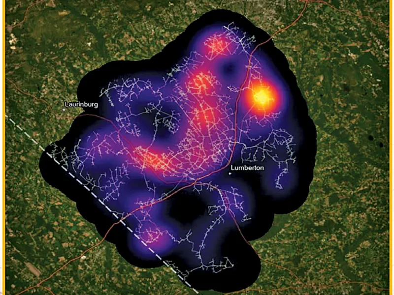 O hartă termică a zonelor cu rețele amenințate, într-un studiu de caz pe râul Lumbee din Carolina de Nord