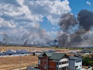 Incendiu puternic de vegetaţie în zona Măgurele - Bragadiru. Fumul se vede din București - Foto: captură video