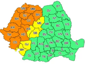 Cod portocaliu în 11 județe. FOTO: Meteo Romania