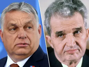 Viktor Orban și Nicolae Ceușescu, doi dictatori ai Estului Europei/ Colaj: Haaretz/ Foto: Bertrand Guay, AP