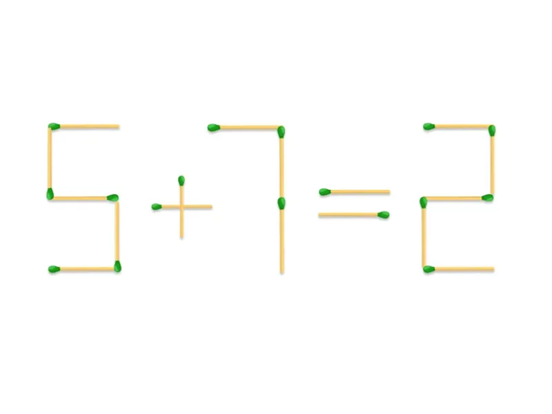 TEST DE INTELIGENȚĂ Corectează ecuația 5+7=2, mutând un singur băț de chibrit. Ai 10 secunde - Foto: mindyourlogic.com