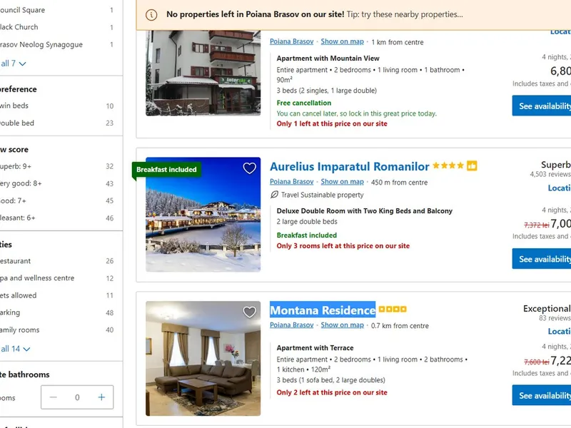 Cele mai scumpe cazări din Poiana Brașov pentru minivacanța de 1 Decembrie 2022. / Foto: captură ecran