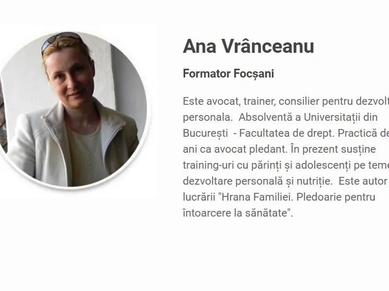 Ana Vrânceanu sau Ana Corina Săcrieru. Prezentare pe site-ul Școala Familiei