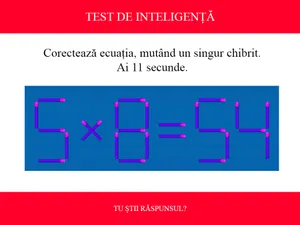 TEST DE INTELIGENȚĂ Corectează ecuația 5x8=54, mutând un singur chibrit. Ai 11 secunde să rezolvi - Foto: Colaj Newsweek / treningmozga.com