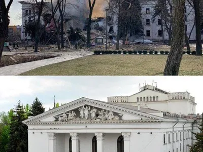 Teatrul din Mariupol bombardat de ruși. / Foto: bbc.com