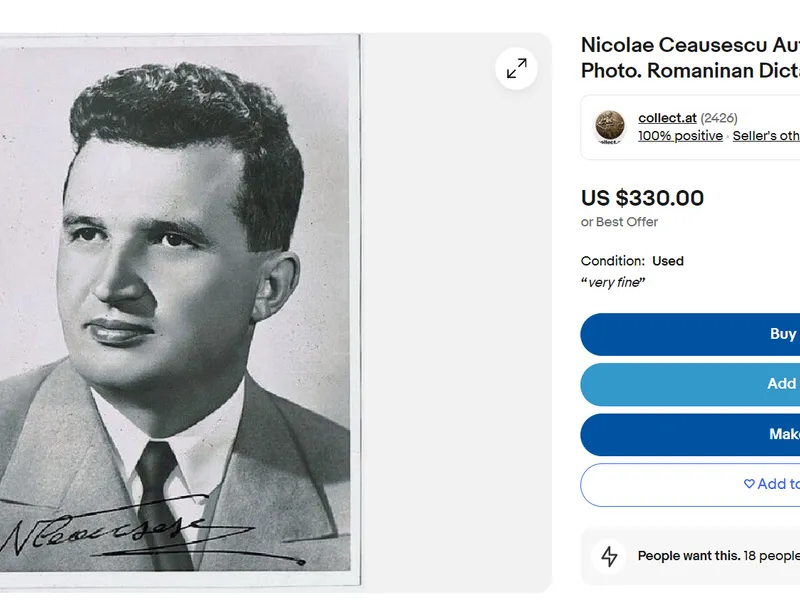 Cu ce sumă uriașă se vinde autograful lui Ceaușescu în SUA - Foto: captură ecran Ebay