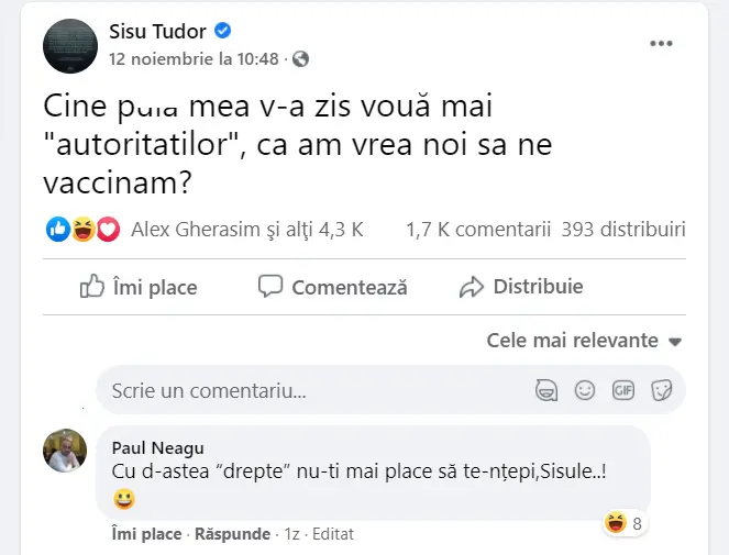 Sursa: Facebook Sisu Tudor