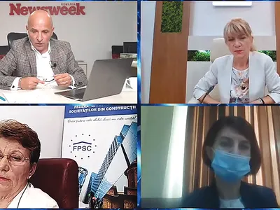 Panelul 3 Mariana Ioniță (dreapta sus),  Adriana Iftime (stânga jos) și ministrul Violeta Alexandru au vorbit despre „Măsuri pentru calificarea forței de muncă în construcții”, în cadrul  summitului moderat de Sabin Orcan.