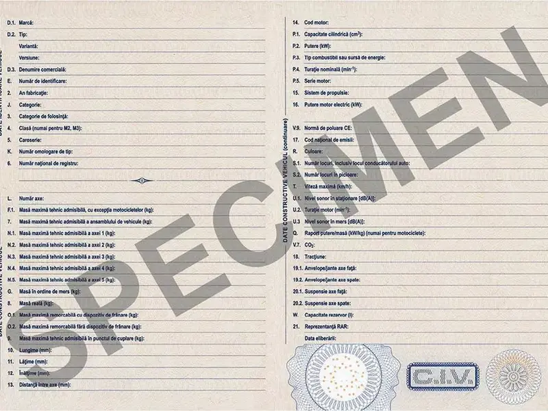 Ce conţine noul model de carte de identitate a vehiculului, eliberat de RAR - Foto: RAR