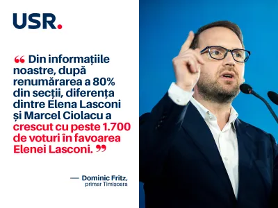 USR anunță: Diferența dintre Lasconi și Ciolacu a crescut cu 1.700 de voturi la 80% din renumărare: FOTO -Facebook USR(imagine cu rol ilustrativ)