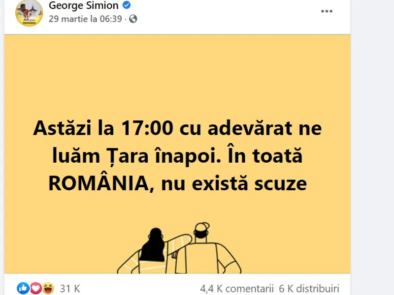 Postările lui George Simion despre protestul pe care susține că nu AUR l-a inițiat. Sursa: Facebook George Simion