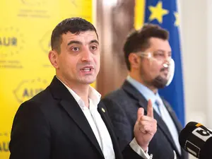 Cei doi șefi ai AUR, Claudiu Târziu și George Simion, apără partidul de acuzațiile de antisemitism și extremism spunând că este „o operațiune specială de compromitere“ - Foto: INQUAM PHOTOS/ Ilona Andrei