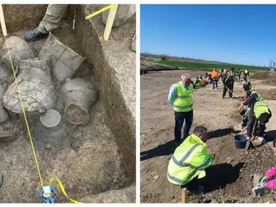 FOTO Artefacte vechi de 7.000 de ani au ieșit la iveală pe Autostrada A0. Ce s-a descoperit? - Foto: Colaj/ Facebook