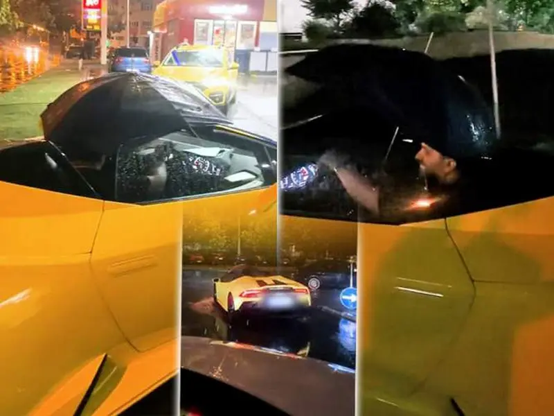 Cum și-a bătut joc manelistul Tzancă Uraganu de Lamborghini-ul de 300.000 € cu umbrela - Foto: spynews.ro