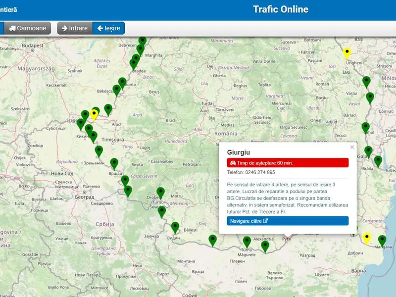 Prima zi de restricții pe Podul Giurgiu-Ruse. Cu cât a crescut timpul de așteptare în „vamă” - Foto: captură ecran