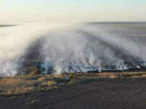 Terenul din Periș care arde și despre care se susține că ar fi sursa poluării. Foto Garda de Mediu