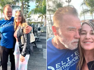 Nadia Comăneci și Arnold Schwarzenegger, la sala de sport. / Foto: Twitter/Nadia Comăneci