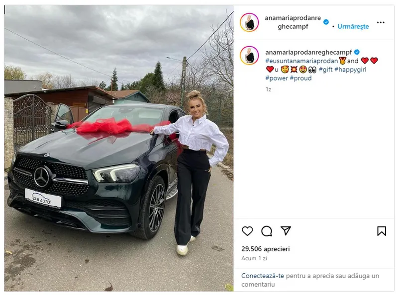 Anamaria Prodan, prietena interlopilor Beinur și Spoitoru, și-a luat „Merțan” de peste 100.000 € - Foto: Instagram/@anamariaprodanreghecampf