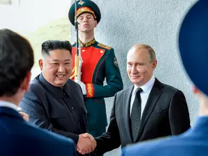 Kim Jong-Un și Vladimir Putin - Foto: Profimedia Images (arhiva)