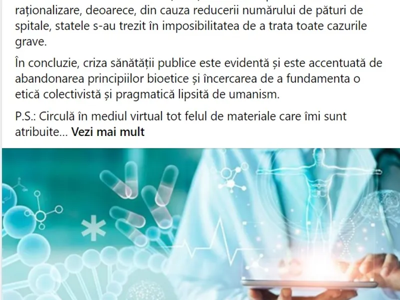 Postarea lui Astărăstoae pe grupul „Medici la datorie!”