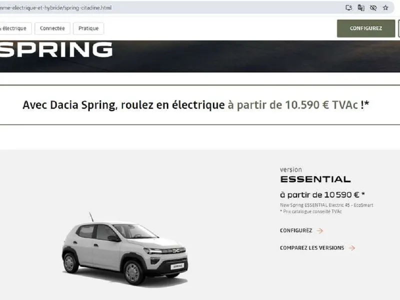 Românii, mai „bogați”? Dacia Spring: 10.240 € - Luxemburg, 10.590 € - Belgia, 16.900 € - România - Foto: captură ecran