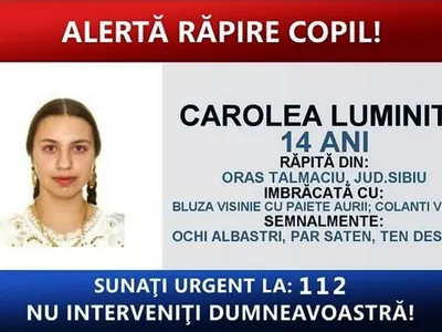 O adolescentă de 14 ani din Tălmaciu, Sibiu, a fost răpită de acasă, de patru bărbaţi mascaţi - Foto: Poliţia Română