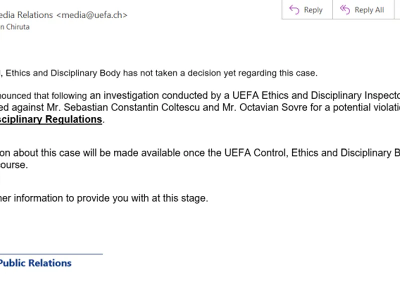 Răspunsul oferit de UEFA la solicitarea Newsweek România