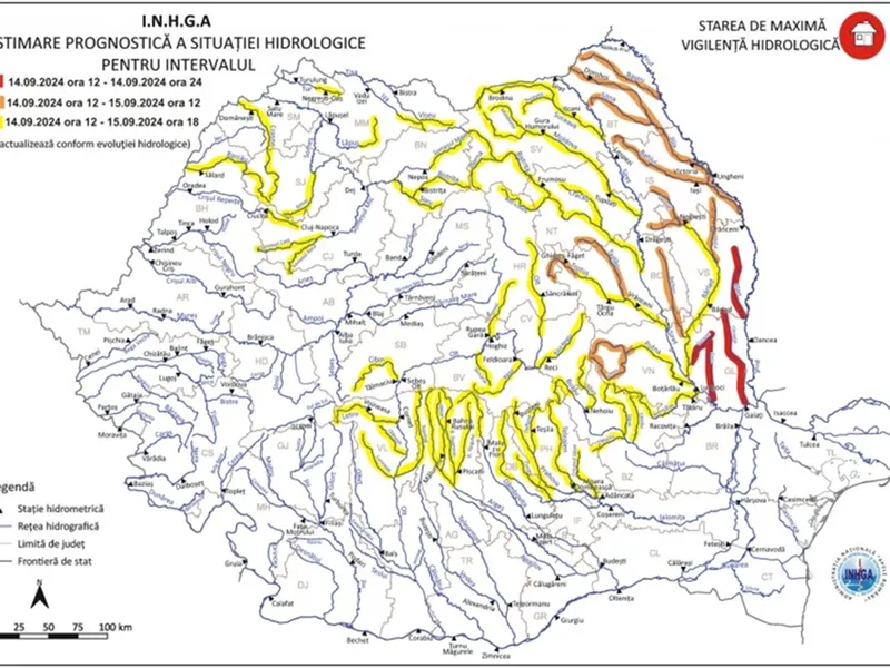 METEO Avertizare INHGA: Cod galben și portocaliu de viituri în 12 bazine hidrografice din România - Foto: INHGA(imagine cu rol ilustrativ)