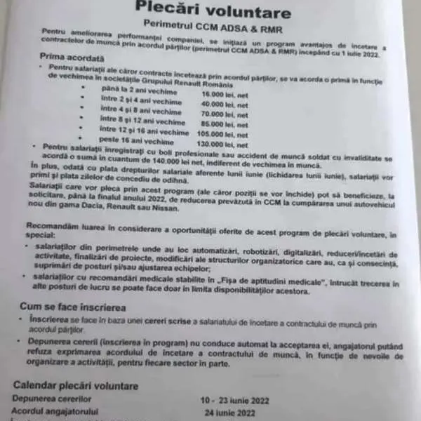 Uzina Dacia Mioveni, eficientizată prin „plecări voluntare”. / Foto: arges-stiri.ro