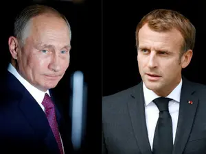 Președintele Rusiei Vladimir Putin și omologul său francez Emmanuel Macron- / Foto: Profimedia