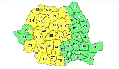 Județele afectate de vijelii, conform ANM/FOTO: meteoromania.ro