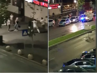 Trei ucraineni au băut și s-au luat la bătaie cu doi moldoveni în fața unui restaurant din București Foto: captură video observatornews.ro