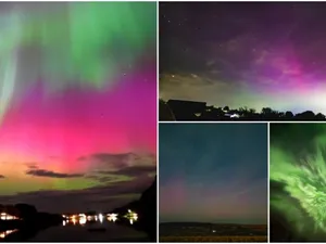 Spectacol pe cerul din Baia Mare. Aurora boreală și-a făcut apariția din nou Foto: colaj captură video Observator