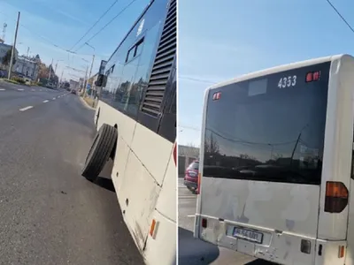 Autobuz cu roata ruptă, în București. ”Noroc că nu era nimeni pe banda 2” - Foto: Facebook/ Reclamații STB