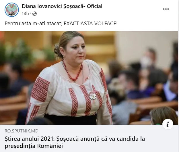 Șoșoacă, pe Facebook