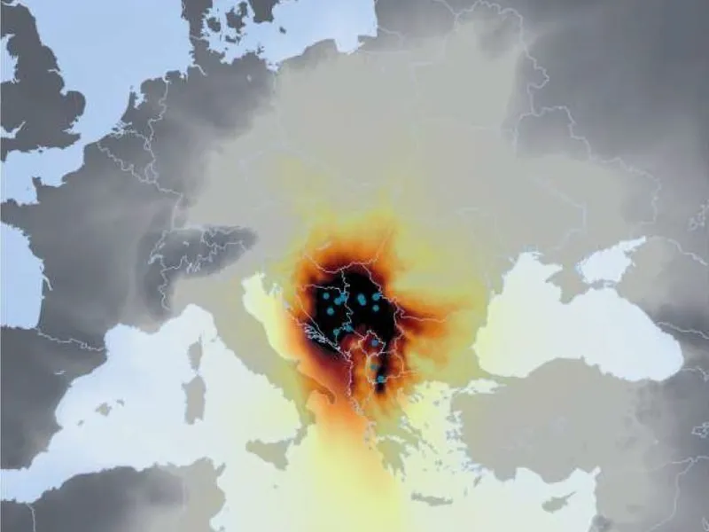 Modelarea expunerii la dioxidul de sulf (SO2) emis de cele 16 termocentrale pe cărbune din Balcanii de Vest în 2016, medie anuală