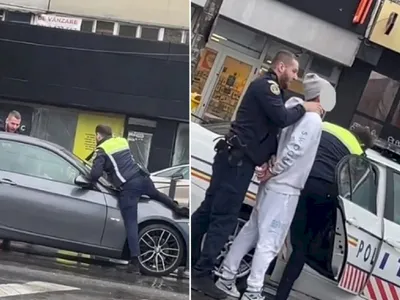 Bărbatul a fot scos cu forța din mașină de polițiști - Foto: captură video TikTok/ storytimeglovo