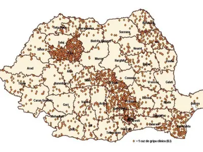 Răspândirea cazurilor de gripă în România. Sursa: Centrul de Control și Supraveghere a Bolilor Transmisibile