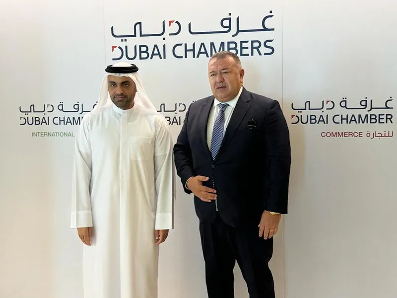 Președintele Camerei de Comerț și Industrie a României (CCIR), Mihai Daraban și președintele Camerei de Comerț Dubai, Mohammad Ali Rashed Lootah Foto: CCIR