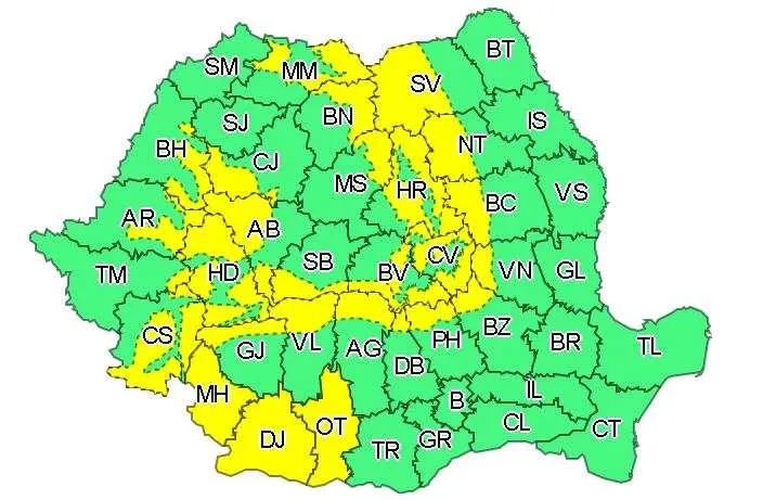 Avertizare în mai multe județe montane și din Oltenia. FOTO: ANMH