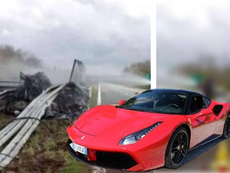 Accident cumplit la 200 km/h. Au zburat spre moarte cu un Ferarri GTC4 Lusso. 2 oameni, carbonizați - Foto: torino.corriere.it - Colaj