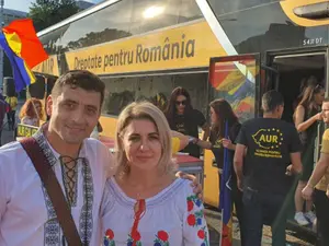 Deputata AUR Geanina Șerban și liderul AUR George Simion/FOTO: Facebook