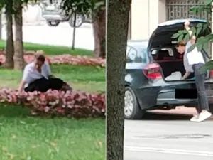 Tânără care fura flori din parc - Foto: Facebook/Poliția Locală Craiova