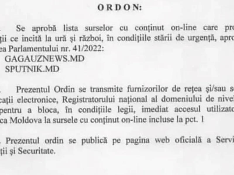 Ordinul de blocare a portalurilor rusești / FOTO: facebook.com