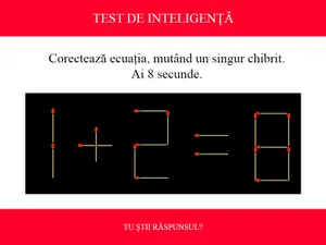 TEST DE INTELIGENȚĂ Corectează ecuația 1+2=8, mutând un singur chibrit. Ai doar 8 secunde să rezolvi - Foto: Colaj Newsweek / braineaser.com