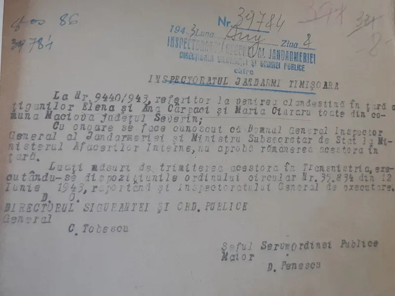 Holocaustul romilor. Sursa: Inspectoratul General al Jandarmeriei, Dosar 43/1943, vol. II, 8, via Romii din România și Holocaustul – Adrian Nicolae Furtună