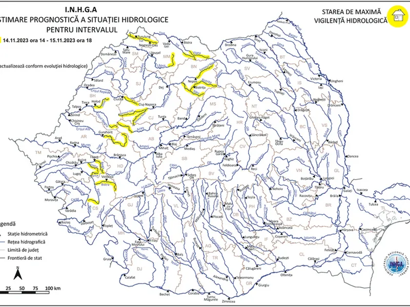 Cod galben de viituri, pe râuri din 10 judeţe. Vezi harta zonelor vizate - Foto: INHGA